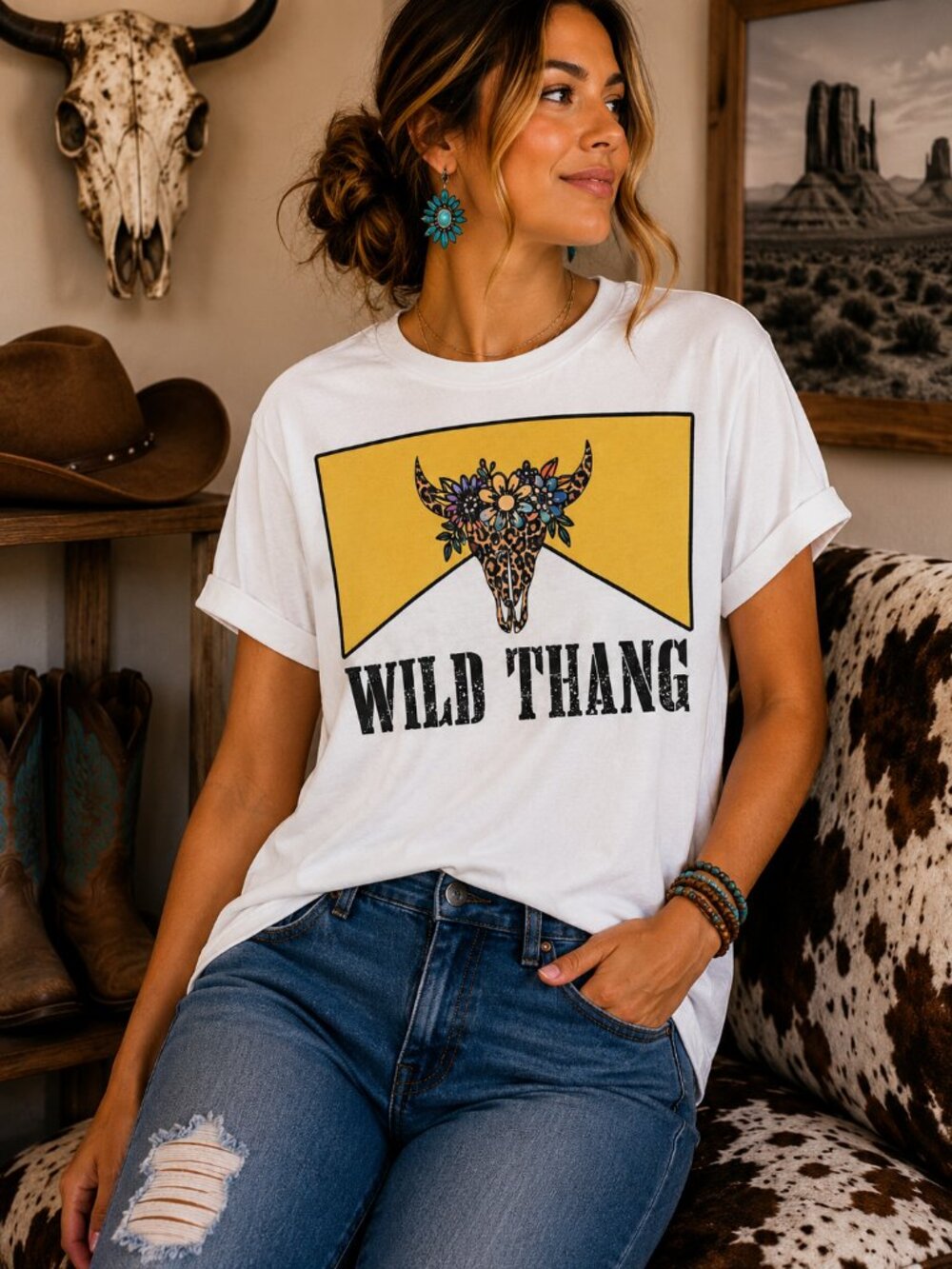 Wild Thang Graphic T Shirt Trendy Western Style Tee Women Gifts White